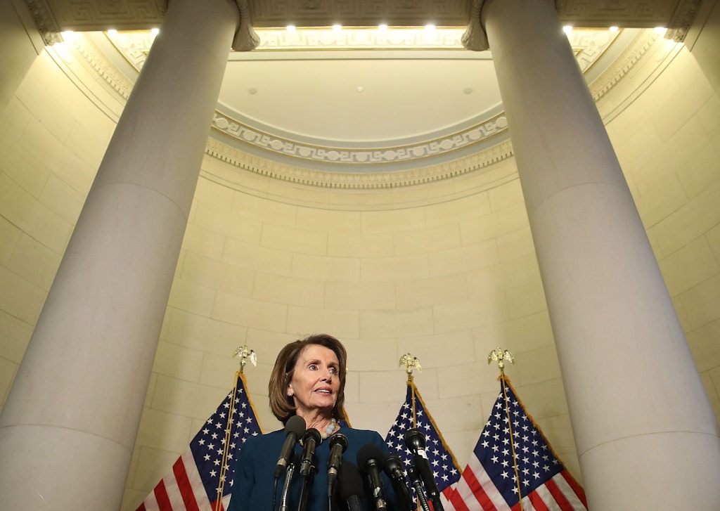 WASHINGTON, DC - NOVEMBER 30:  House Minority Leader Nancy Pelosi (D-CA), speaks to the media after winning the House Democratic leadership election on Capitol Hill, November 30, 2016 in Washington, DC. Leader Pelosi won the election and will keep her House Minority Leadership position after a challenge from Rep. Tim Ryan (D-OH).  (Photo by Mark Wilson/Getty Images)