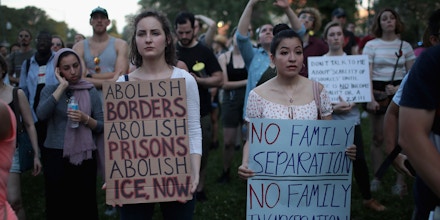 CHICAGO, IL - JUNE 29:  Demonstrators march in the Little Village neighborhood calling for the elimination of the U.S. Immigration and Customs Enforcement (ICE) and an end to family detentions on June 29, 2018 in Chicago, Illinois. Protests have erupted around the country recently as people voice outrage over the separation and detention of undocumented children and their parents.  (Photo by Scott Olson/Getty Images)