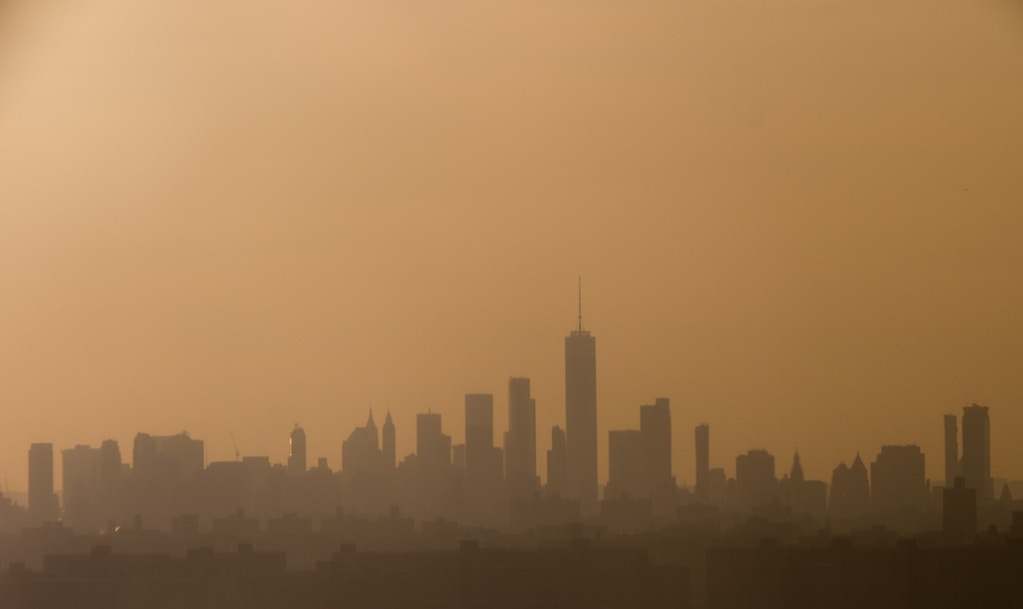 The skyline of Manhattan is seen at sunset in New York, May 23, 2018. (Photo by SAUL LOEB / AFP)        (Photo credit should read SAUL LOEB/AFP/Getty Images)