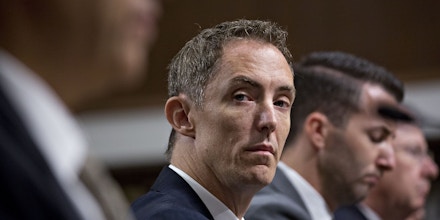 Keith Enright, chief privacy officer with Google Inc., center, listens during a Senate Commerce Committee hearing on consumer data privacy in Washington, D.C., U.S., on Wednesday, Sept. 26, 2018. Facing growing pressure to protect their customers' privacy, some of the biggest technology companies told Congress that they favor new federal consumer safeguards but diverged on some of the details. Photographer: Andrew Harrer/Bloomberg via Getty Images