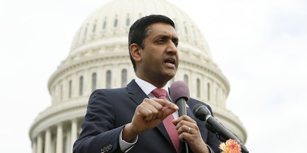 IMAGE DISTRIBUTED FOR AVAAZ - Rep. Ro Khanna (D-CA) speaks at a rally to support a Senate vote sponsored by Sen. Bernie Sanders to withdraw U.S. military support for Saudi Arabia's bombing of Yemen at the U.S. Capitol Building on Monday, March 19, 2018 in Washington D.C. The rally was organized on the eve of bilateral talks between U.S. President Trump and the Saudi Crown Prince. (Paul Morigi/AP Images for Avaaz)