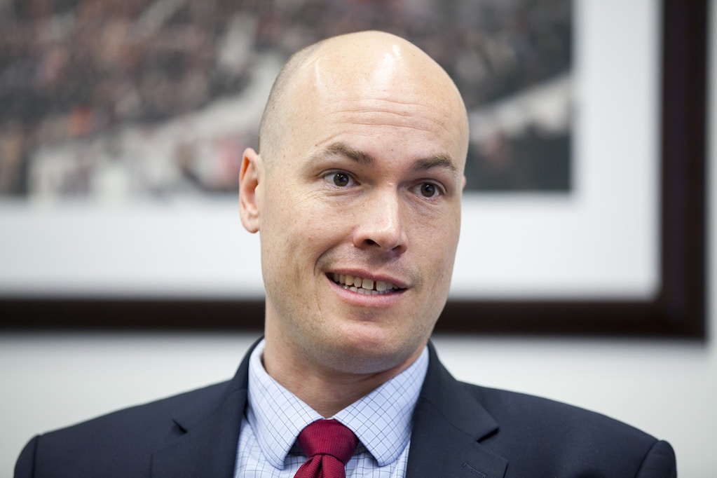UNITED STATES - July 27: JD Scholten, Democratic candidate for Iowa's 4th congressional district, is interviewed by CQ Roll Call at their D.C. office, July 27, 2018. (Photo by Thomas McKinless/CQ Roll Call).
