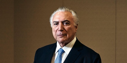 Brazil's President Michel Temer poses for a portrait at Four Seasons Hotel during the 73rd session of the United Nations General Assembly on Monday, Sept. 24, 2018, in New York. Temer said Monday that corruption charges against him were the result of his administration's attempts to reform the country's pension system, an explanation sure to raise eyebrows, if not hackles, in Latin America's largest nation. (AP Photo/Andres Kudacki)