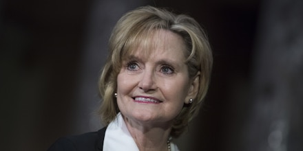 UNITED STATES - APRIL 9: Sen. Cindy Hyde-Smith, R-Miss., attends her swearing-in ceremony the Capitol's Old Senate Chamber after being sworn in on the Senate floor on April 9, 2018. (Photo By Tom Williams/CQ Roll Call) (CQ Roll Call via AP Images)