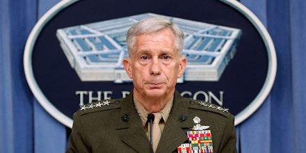 Marine Gen. Thomas D. Waldhauser, commander, U.S. Africa Command, pauses while speaking to members of the media at the Pentagon, Thursday, May 10, 2018. Multiple failures are to blame for the Niger ambush that killed four U.S. service members last October, the Pentagon said Thursday, citing insufficient training and preparation as well as the team's deliberate decision to go after a high-level Islamic State group insurgent without proper command approval. A report summary released Thursday includes recommendations to improve mission planning and approval procedures, re-evaluate equipment and weapons requirements, and review training that U.S. commandos conduct with partner forces. (AP Photo/Pablo Martinez Monsivais)