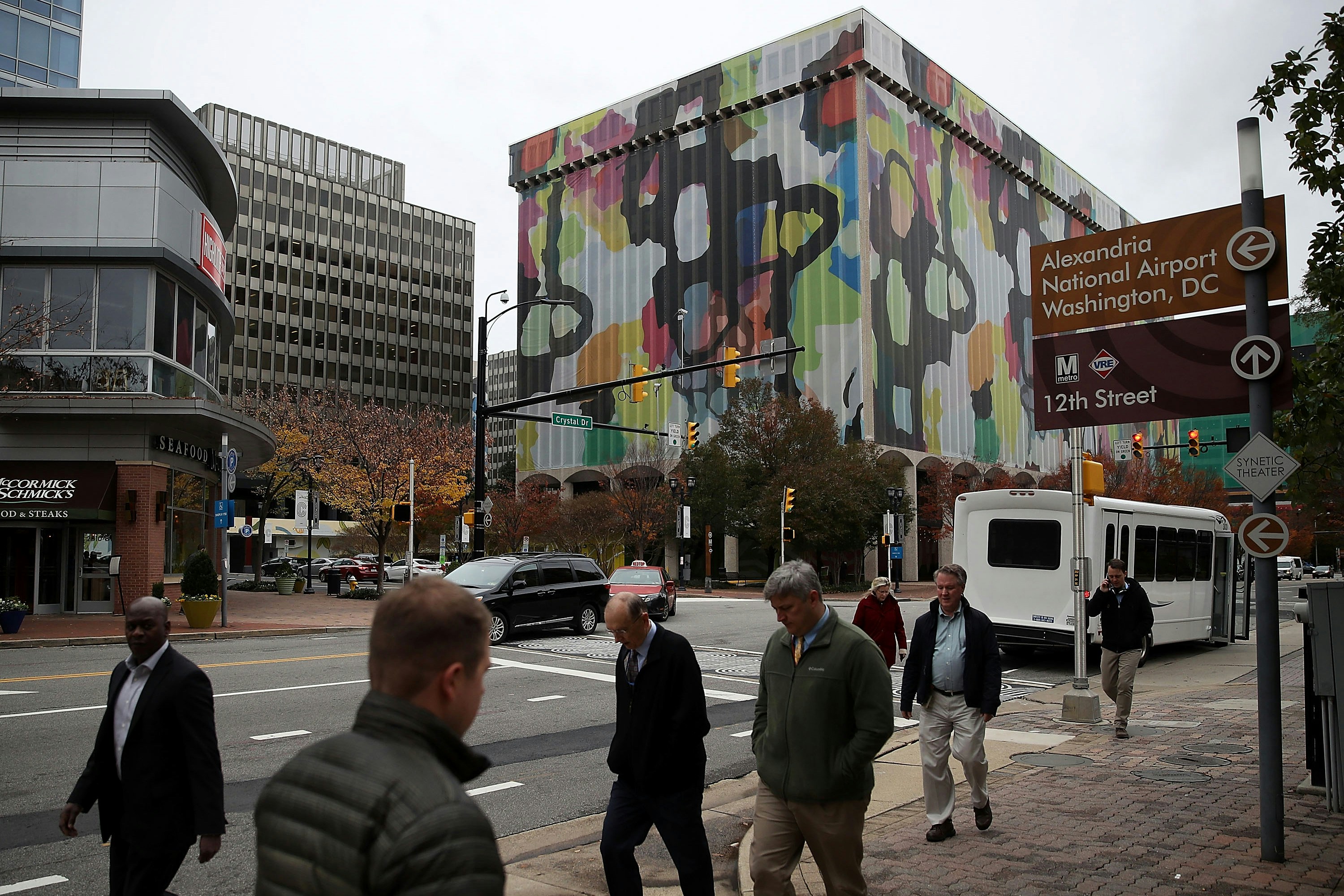 ARLINGTON, VA - NOVEMBER 13:  A tarp drapes the 1851 S. Bell Street building in the Crystal City area on November 13, 2018 In Arlington, Virginia. Amazon announced today that it has chosen Crystal City in Arlington, Virginia and Long Island City in Queens, New York as the two locations which will both serve as additional headquarters for the company.  (Photo by Mark Wilson/Getty Images)
