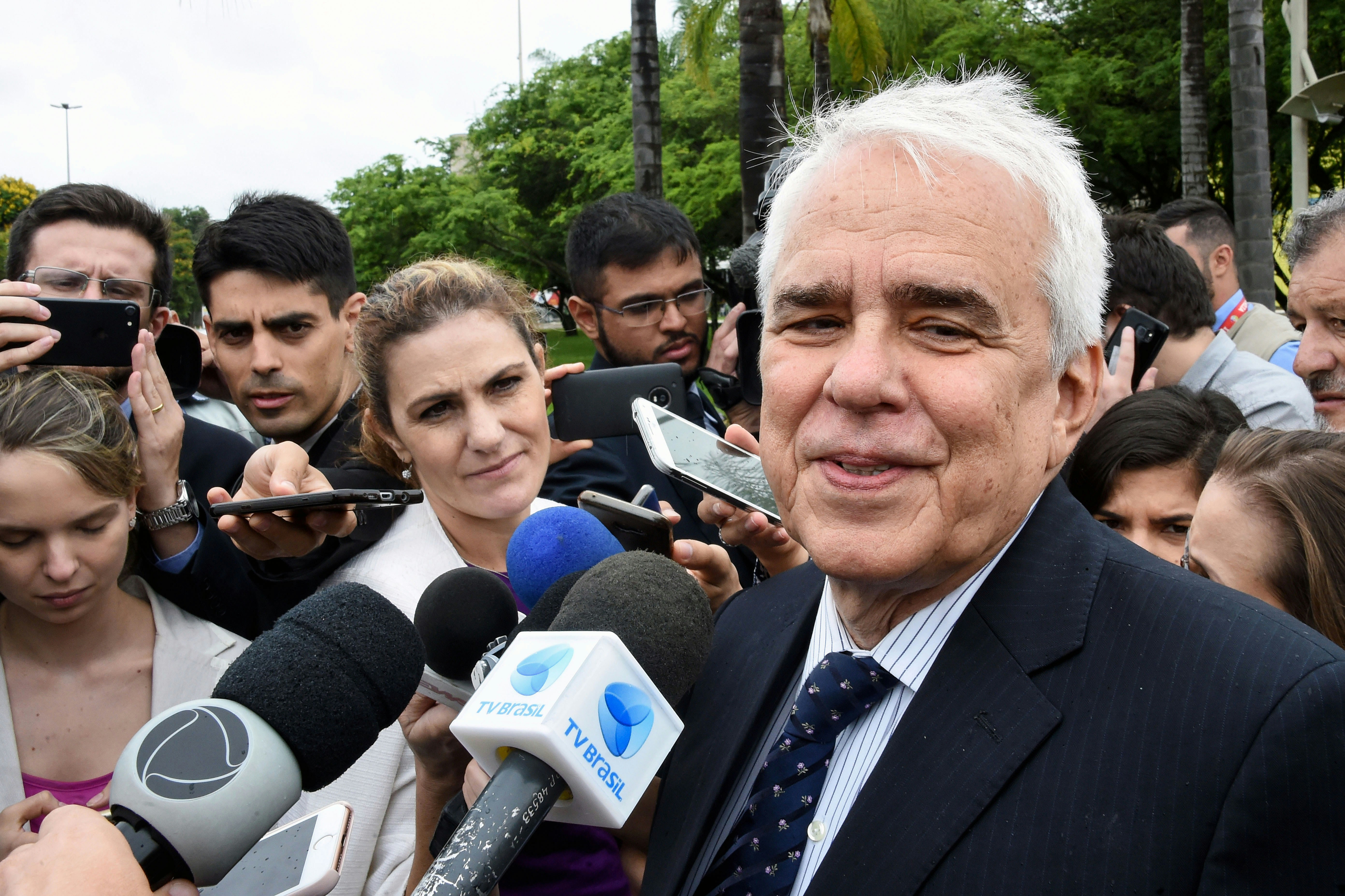 Roberto Castello Branco, who was appointed by Brazilian President-elect Jair Bolsonaro as President of Petrobras, addresses the press outside the transitional government's headquarters in Brasilia on November 20, 2018. (Photo by EVARISTO SA / AFP)        (Photo credit should read EVARISTO SA/AFP/Getty Images)
