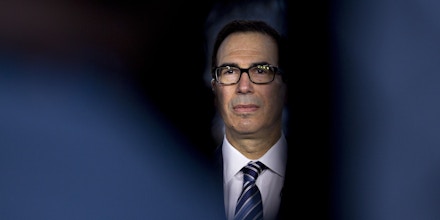 Steven Mnuchin, U.S. Treasury secretary, pauses while speaking during a television interview outside the White House in Washington, D.C., U.S., on Monday, Dec. 3, 2018. Mnuchin said he's hopeful the temporary trade-war truce that President Donald Trump and China's Xi Jinping agreed to Saturday will lead to real changes in China's economic policies. Photographer: Andrew Harrer/Bloomberg via Getty Images