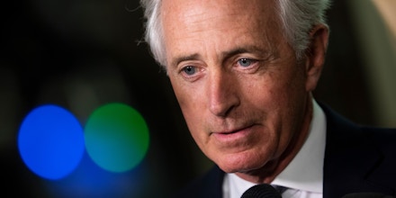 WASHINGTON, DC - SEPTEMBER 25: Sen. Bob Corker (R-TN) speaks to reporters about Supreme Court nominee Brett Kavanaugh on the way to his office on Capitol Hill, September 25, 2018 in Washington, DC. Christine Blasey Ford, who has accused Kavanaugh of sexual assault, has agreed to testify before the Senate Judiciary Committee on Thursday. (Photo by Drew Angerer/Getty Images)