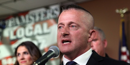 LOUISVILLE, KY - NOVEMBER 19: WV State Senator Richard Ojeda addresses campaign supporters during his first campaign event of his presidential run at a rally at the Teamsters 783 head quarters on November 19, 2018 in Louisville, Kentucky.  Ojeda, a retired Army major, announced his presidential bid for 2020. (Photo by John Sommers II/Getty Images)