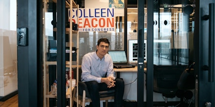 Danny Hogenkamp, founder of Grassroots Analytics, in his office in a co-working space in Washington D.C.