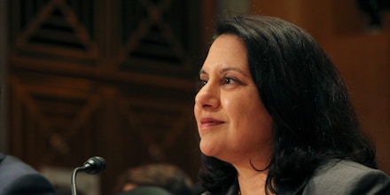 A handout photo of Neomi Rao at her confirmation hearing to lead the Office of Information and Regulatory Affairs. Rao's ability to work both sides of the ideological divide, is about to be tested as her new position places her at the heart of President Donald Trump's contentious agenda to overhaul government rules and regulations. (Homeland Security Governmental Affairs Committee via The New York Times) -- FOR EDITORIAL USE ONLY --