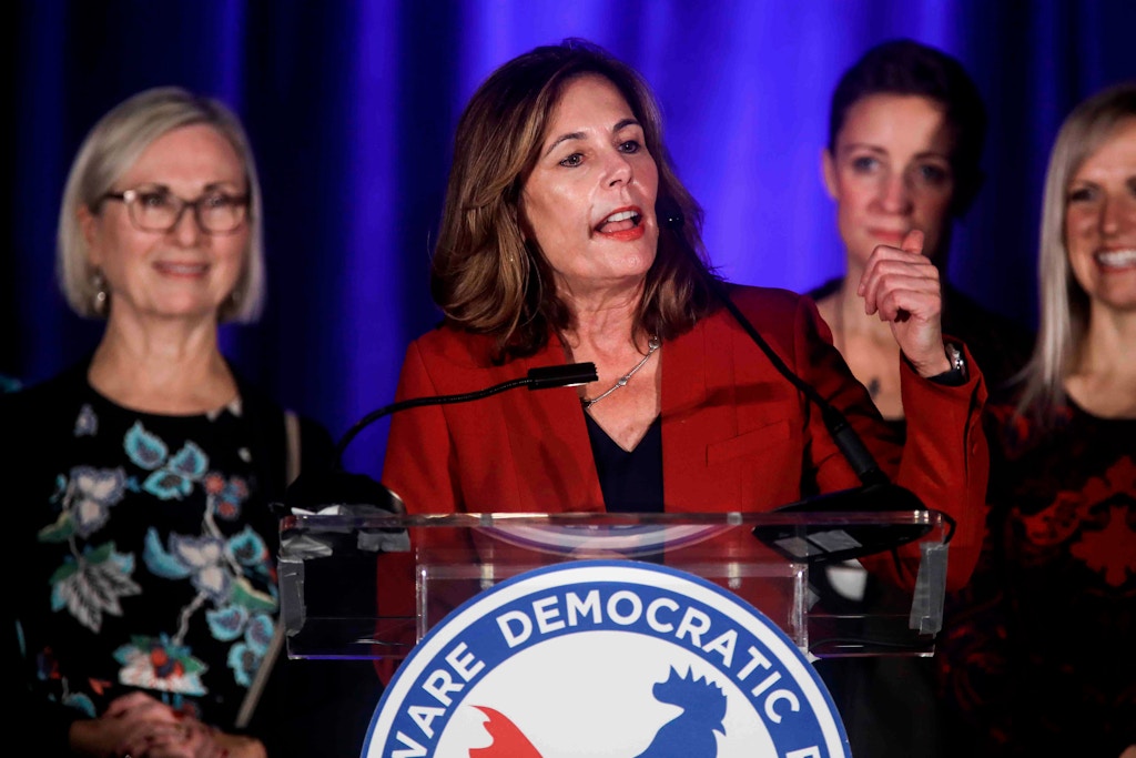 November 6, 2018 - Wilmington, Delaware, United States of America - Attorney General elect KATHLEEN JENNINGS addresses supporters during Democrat Watch Party Tuesday, Nov. 06, 2018, at the Doubletree Hotel in Wilmington, Delaware. (Credit Image: © Saquan Stimpson/ZUMA Wire) (Cal Sport Media via AP Images)