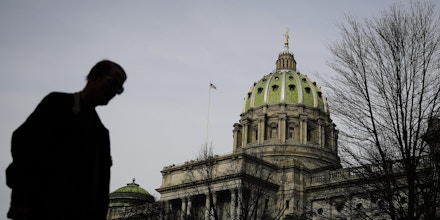 The dome of the Pennsylvania Capitol is visible in Harrisburg, Pa., Tuesday, Feb. 5, 2019. (AP Photo/Matt Rourke)