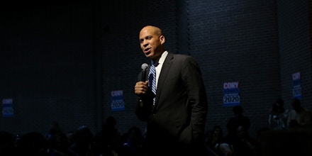 Sen. Cory Booker (D-N.J.), a Democratic presidential hopeful, campaigns at Morris College, a historically black school in Sumter, S.C., Feb. 11, 2019. Booker's stewardship of the Newark police department during his time as mayor may offer insights into what kind of president he would be. (Travis Dove/The New York Times)