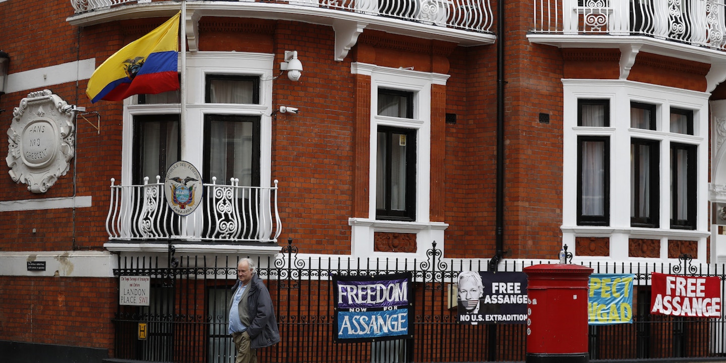 A general view of the Ecuadorian Embassy where Wikileaks founder Julian Assange has been holed out since 2012, in London, Friday, April 5, 2019. A senior Ecuadorian official said no decision has been made to expel Julian Assange from the country's London embassy despite tweets from Wikileaks that sources had told it he could be kicked out within "hours to days" on Friday. (AP Photo/Alastair Grant)