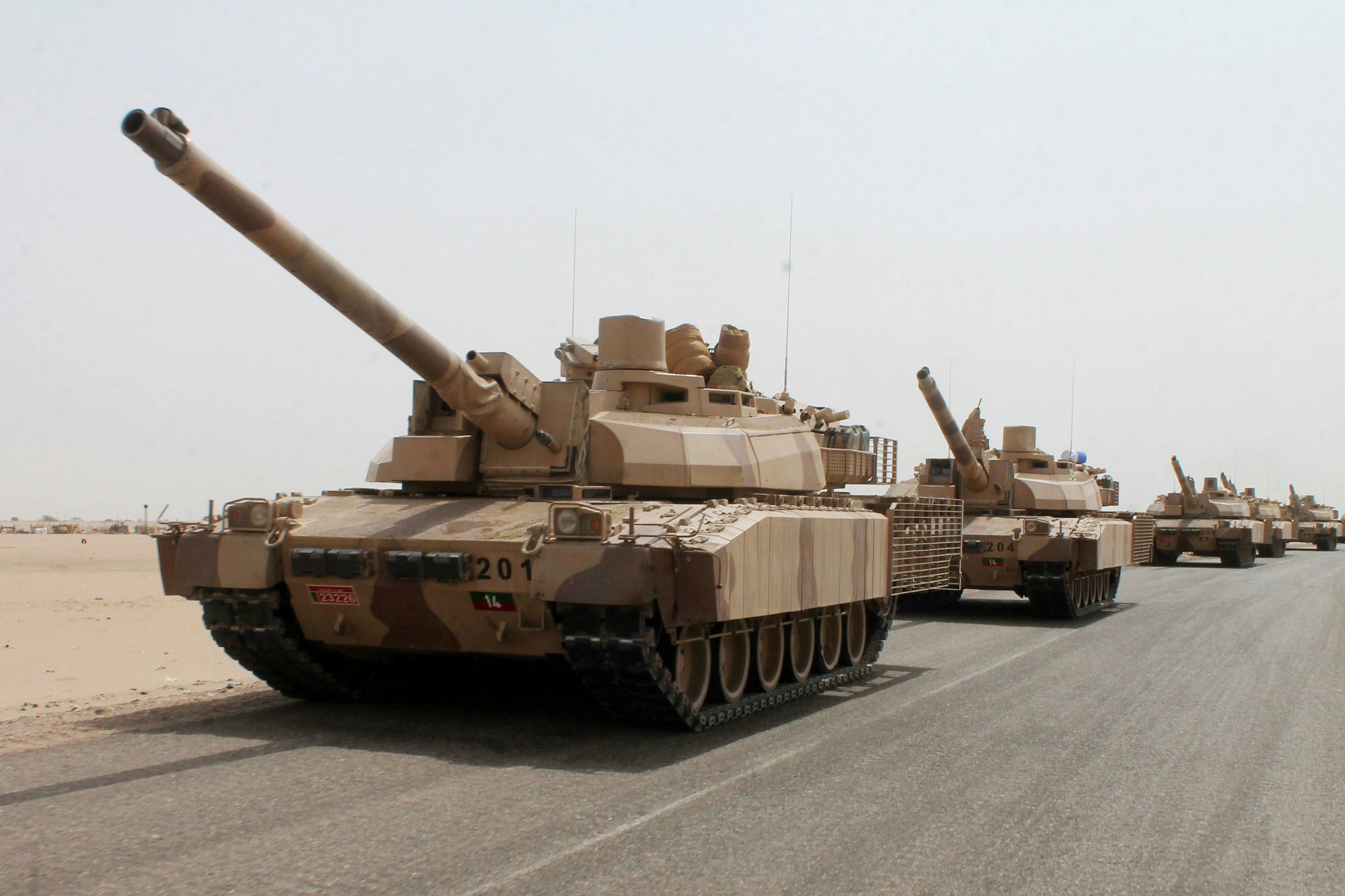 French-made Leclerc tanks of the Saudi-led coalition are deployed on the outskirts of the southern Yemeni port city of Aden on August 3, 2015, during a military operation against Shiite Huthi rebels and their allies. Pro-government forces backed by a Saudi-led coalition retook Yemen's biggest airbase from Iran-backed rebels in a significant new gain after their recapture of second city Aden last month. AFP PHOTO / SALEH AL-OBEIDI        (Photo credit should read SALEH AL-OBEIDI/AFP/Getty Images)