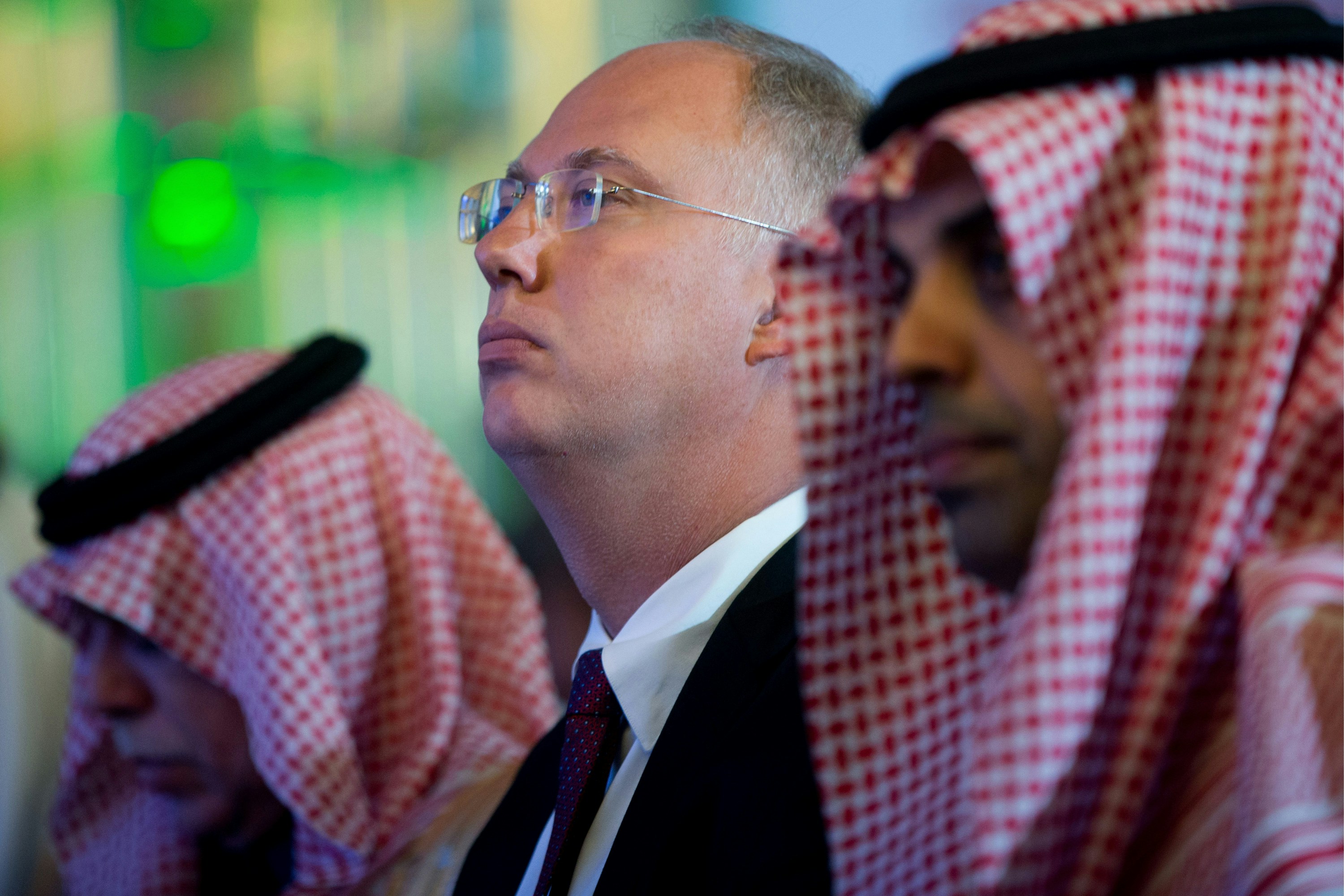 MOSCOW, RUSSIA - OCTOBER 5, 2017: Russian Direct Investment Fund CEO Kirill Dmitriev (C) attends the Russian-Saudi Investment Forum at the Ritz-Carlton Moscow Hotel. Sergei Bobylev/TASS (Photo by Sergei BobylevTASS via Getty Images)