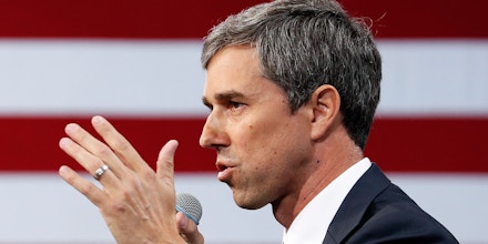 Democratic presidential candidate and former Texas congressman Beto O'Rourke speaks at a Service Employees International Union forum on labor issues, Saturday, April 27, 2019, in Las Vegas. (AP Photo/John Locher)