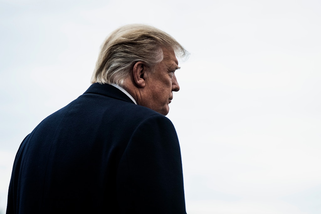 WASHINGTON, DC - MARCH 22 : President Donald J. Trump stops to talk to reporters and members of the media as he walks to Marine One to depart from the South Lawn at the White House on Friday, March 22, 2019 in Washington, DC. (Photo by Jabin Botsford/The Washington Post via Getty Images)