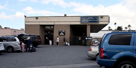 The Greyhound bus station in San Bernardino, California, where U.S. border patrol has been leaving asylum-seeking Central American families with children after they have been processed, May 22, 2019. - For the last week Central American immigrant families have been brought by Border Patrol to the bus station 60 miles (97km) east of Los Angeles following processing. Volunteers wait at the bus station to help the families find transportation and shelter while they await their date in immigration court. (Photo by Robyn Beck / AFP)        (Photo credit should read ROBYN BECK/AFP/Getty Images)