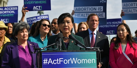 US Representative Judy Chu, Democrat of California, speaks during a press conference on the reintroduction of the 