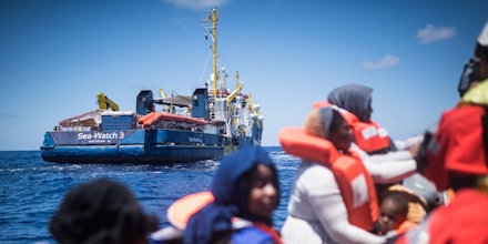 The civil rescue ship Sea-Watch 3 rescued 65 people from a rubber boat in distress, about 30 nautical miles off the Libyan coast, on May 15, 2019.