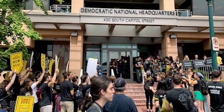 Members of Sunrise Movement gather outside the Democratic National Headquarters in Washington, D.C., on June 25, 2019.