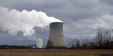 FILE – In this Tuesday, April 4, 2017, file photo, plumes of steam drift from the cooling tower of FirstEnergy Corp.'s Davis-Besse Nuclear Power Station in Oak Harbor, Ohio. Testimony submitted to Ohio lawmakers largely opposes a proposed special fee on FirstEnergy Corp.'s customers in the state, The Plain Dealer reported Thursday, June 8, 2017, though the Akron-based utility says the money is needed to secure the future of Ohio's two aging nuclear plants, the Davis-Besse Nuclear Power Station and the Perry Nuclear Power Plant. (AP Photo/Ron Schwane, File)