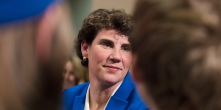 RICHMOND, KENTUCKY, USA - NOVEMBER 6, 2018: Democratic nominee Amy McGrath meets supporters after conceding the election for Kentuckys 6th congressional district to Republican incumbent Andy Barr at the Eastern Kentucky University's Center for the Arts in Richmond, Ky. on November 6, 2018. In a district President Trump carries by double digits, McGrath was defeated by less than five points. (Photo by Philip Scott Andrews for The Washington Post via Getty Images)