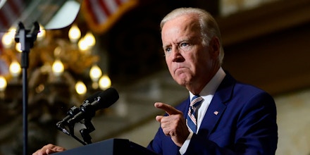 Joe Biden gestures while campaigning for Hillary Clinton in Philadelphia, Sept. 27, 2016.