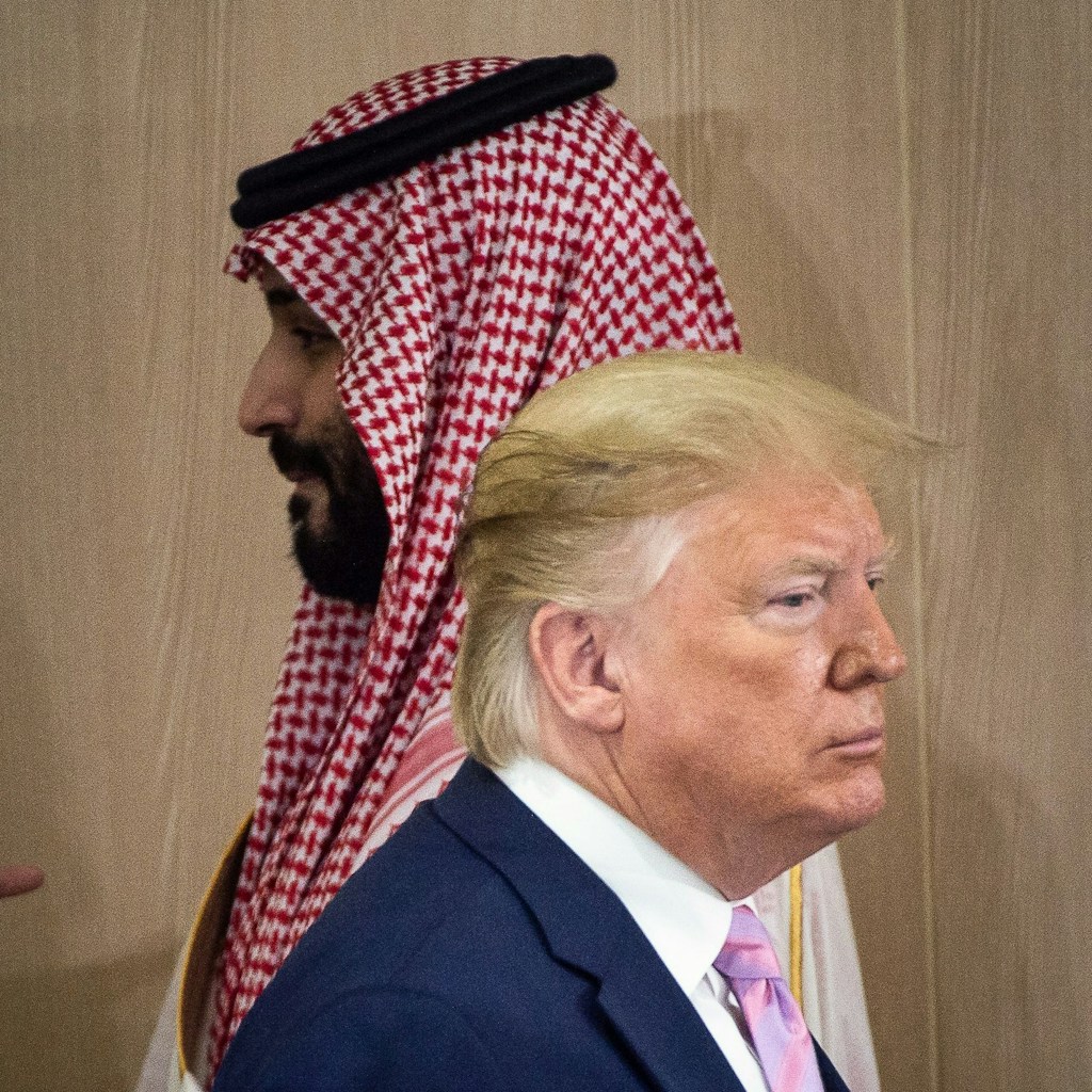 US President Donald Trump and Saudi Arabia's Crown Prince Mohammed Bin Salman arrive for a meeting on "World Economy" at the G20 Summit in Osaka on June 28, 2019. (Photo by Eliot BLONDET / POOL / AFP)        (Photo credit should read ELIOT BLONDET/AFP/Getty Images)