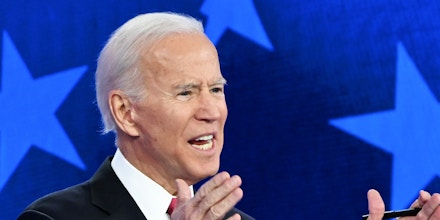 Democratic presidential hopeful Former Vice President Joe Biden speaks during the fifth Democratic primary debate of the 2020 presidential campaign season co-hosted by MSNBC and The Washington Post at Tyler Perry Studios in Atlanta, Georgia on November 20, 2019. (Photo by SAUL LOEB / AFP) (Photo by SAUL LOEB/AFP via Getty Images)