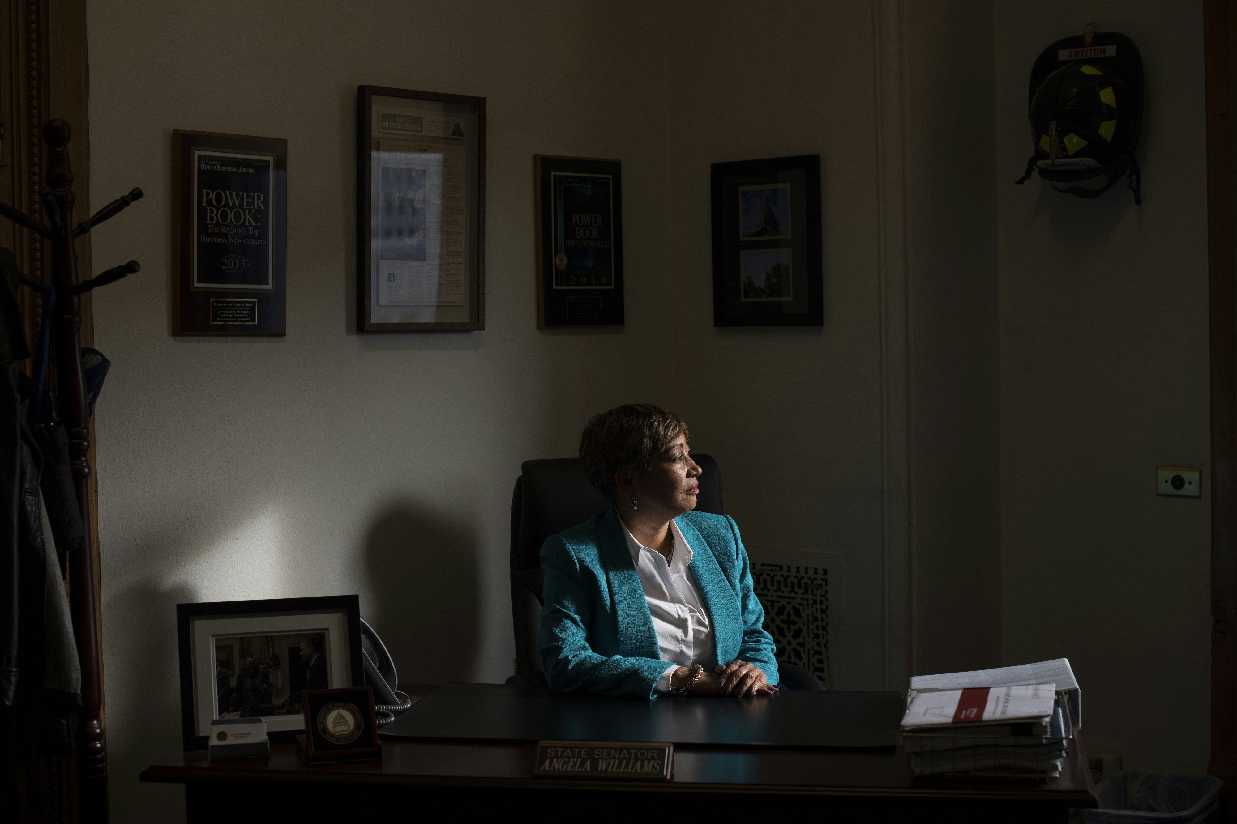 Colorado State Sen. Angela Williams poses in her office at the Colorado State Capitol in Denver, Colorado on Thursday, Nov. 14, 2019. Sen. Williams supports abolishing Colorado's death penalty. (Rachel Woolf for The Intercept)