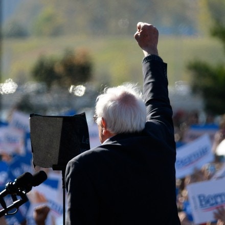 Sen. Bernie Sanders of Vermont speaks on stage after receiving the endorsement of Alexandria Ocasio-Cortez during a Bernies Back rally in Queens, NY, on October 19, 2019. (Photo by Bastiaan Slabbers/NurPhoto via Getty Images)