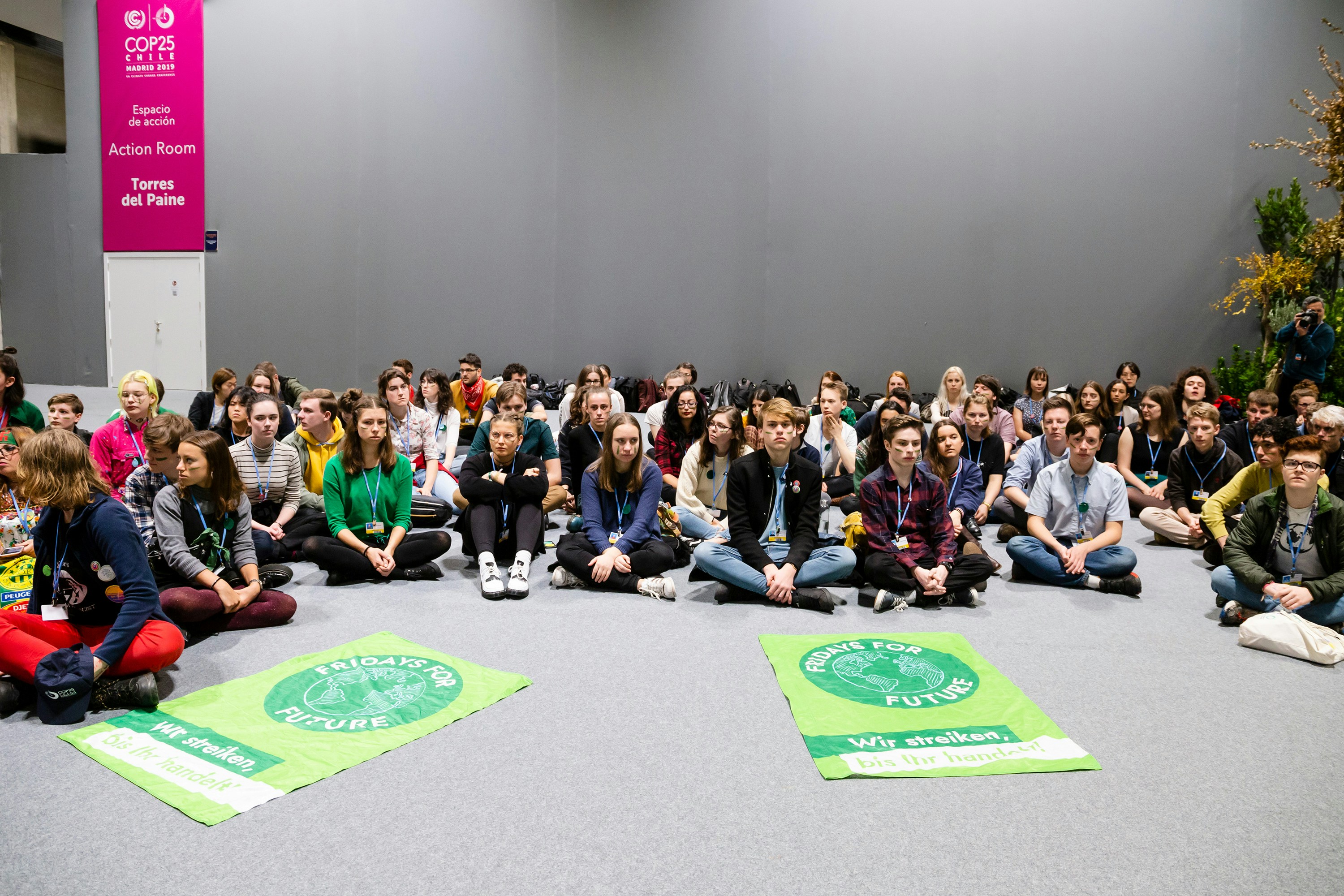 Youth strikers to stage sit-in at un climate talks during the Conference of the Parties to the United Nations Framework Convention on Climate Change -COP25 on day 6, in December 6, 2019 in Madrid, Spain. (Photo by Rita Franca/NurPhoto via Getty Images)