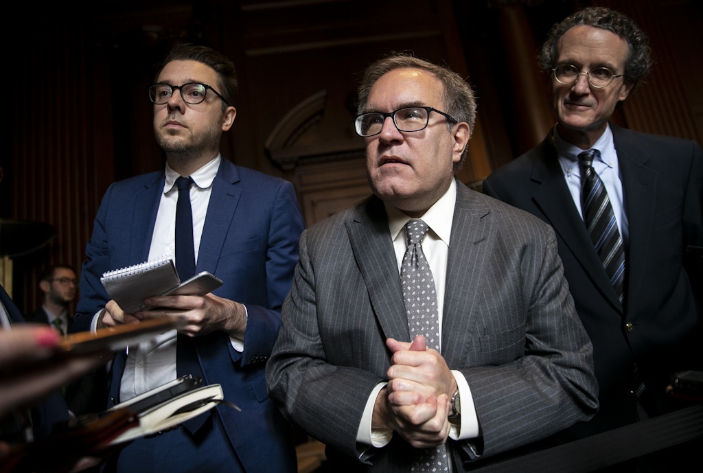 Andrew Wheeler, administrator of the U.S. Environmental Protection Agency (EPA), speaks to members of the media after signing the Affordable Clean Energy Rule at EPA headquarters in Washington, D.C., U.S., on Wednesday, June 19, 2019. President Donald Trump is scaling back sweeping Obama-era curbs on greenhouse gas emissions from power plants burning coal, his biggest step yet to fulfill his campaign promise to stop a "war" on the fossil fuel. Photographer: Al Drago/Bloomberg via Getty Images