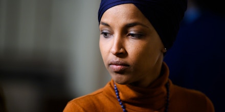 UNITED STATES - FEBRUARY 11: Rep. Ilhan Omar, D-Minn., leaves a meeting of the House Democratic Caucus in the Capitol on Tuesday, February 11, 2020. (Photo By Tom Williams/CQ Roll Call via AP Images)