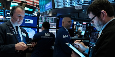 NEW YORK, NEW YORK - MARCH 02: Traders work on the floor of the New York Stock Exchange (NYSE) on March 02, 2020 in New York City. Stocks were up slightly in morning trading following a week that saw a massive sell off due to fears over the Coronavirus. (Photo by Spencer Platt/Getty Images)