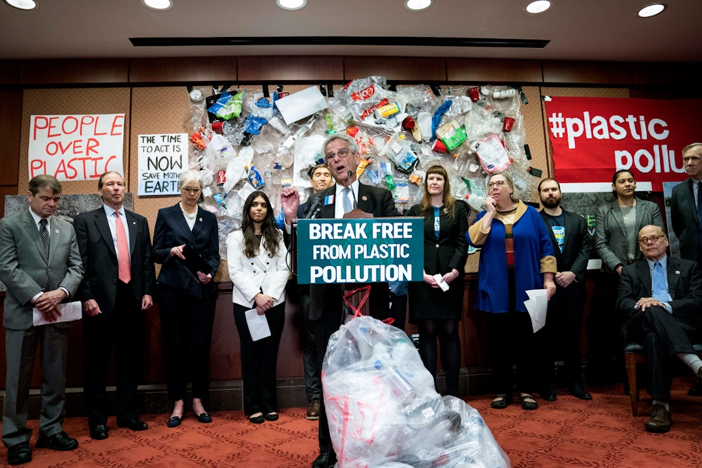 Rep. Alan Lowenthal speaks at a news conference for the Break Free From Plastic Pollution Act on Feb. 11, 2020, in Washington, D.C. Lawmakers, advocates, and concerned citizens spoke about the exploding crisis of plastic pollution in the United States.