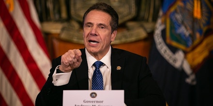 On Tuesday, April 14, 2020, New York Governor Andrew Cuomo gave his daily press briefing amidst the coronavirus crisis currently devastating the state. This comes as President Donald Trump expressed his belief that he has ''total'' authority to re-open the United States economy. Cuomo responded, saying: ''If he ordered me to reopen in a way that would endanger the public health of the people of my state, I wouldn't do it.'' (Photo by Karla Ann Cote/NurPhoto via Getty Images)