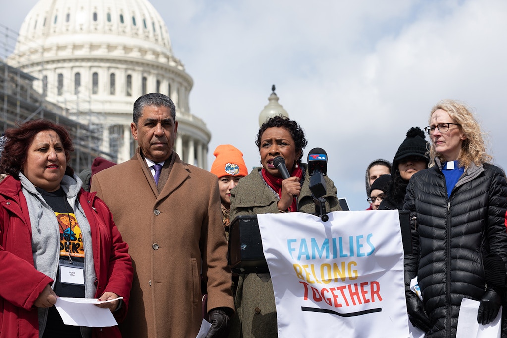 Rep.Yvette Diane Clarke and Adriano Espaillat members of the U.S. House of Representatives representing New York's announced a new legislative proposal that ties a pathway to citizenship for Dreamers  young immigrants who entered the country without authorization as children  and Temporary Protected Status holders together. Washington, D.C. March 6, 2019.  (Photo by Aurora Samperio/NurPhoto via Getty Images)