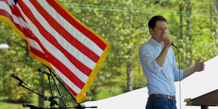 FILE - In this Monday Sept. 2, 2019, file photo, 2020 gubernatorial candidate Stephen Smith speaks at the UMWA Labor Day Picnic in Racine, W.Va. Smith is participating in a Democratic debate in Bridgeport on Tuesday, May 19, 2020. (Kenny Kemp/Charleston Gazette-Mail via AP, File)
