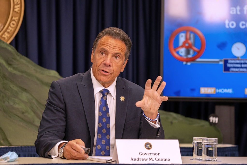 NEW YORK, NY - JULY 6: New York Governor Andrew Cuomo speaks during a COVID-19 briefing on July 6, 2020 in New York City. On the 128th day since the first confirmed case in New York and on the first day of phase 3 of the reopening, Gov. Cuomo asked New Yorkers to continue to be smart while citing the rise of infections in other states. (Photo by David Dee Delgado/Getty Images)