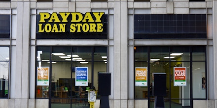Exterior view of a Payday Loan Store in downtown Chicago, Illinois, 2019.