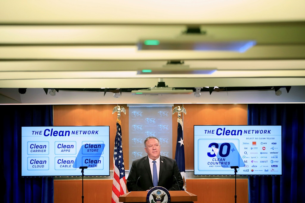 US Secretary of State Mike Pompeo speaks during a news conference at the State Department in Washington, DC, on August 5, 2020. (Photo by Pablo Martinez Monsivais / POOL / AFP) (Photo by PABLO MARTINEZ MONSIVAIS/POOL/AFP via Getty Images)