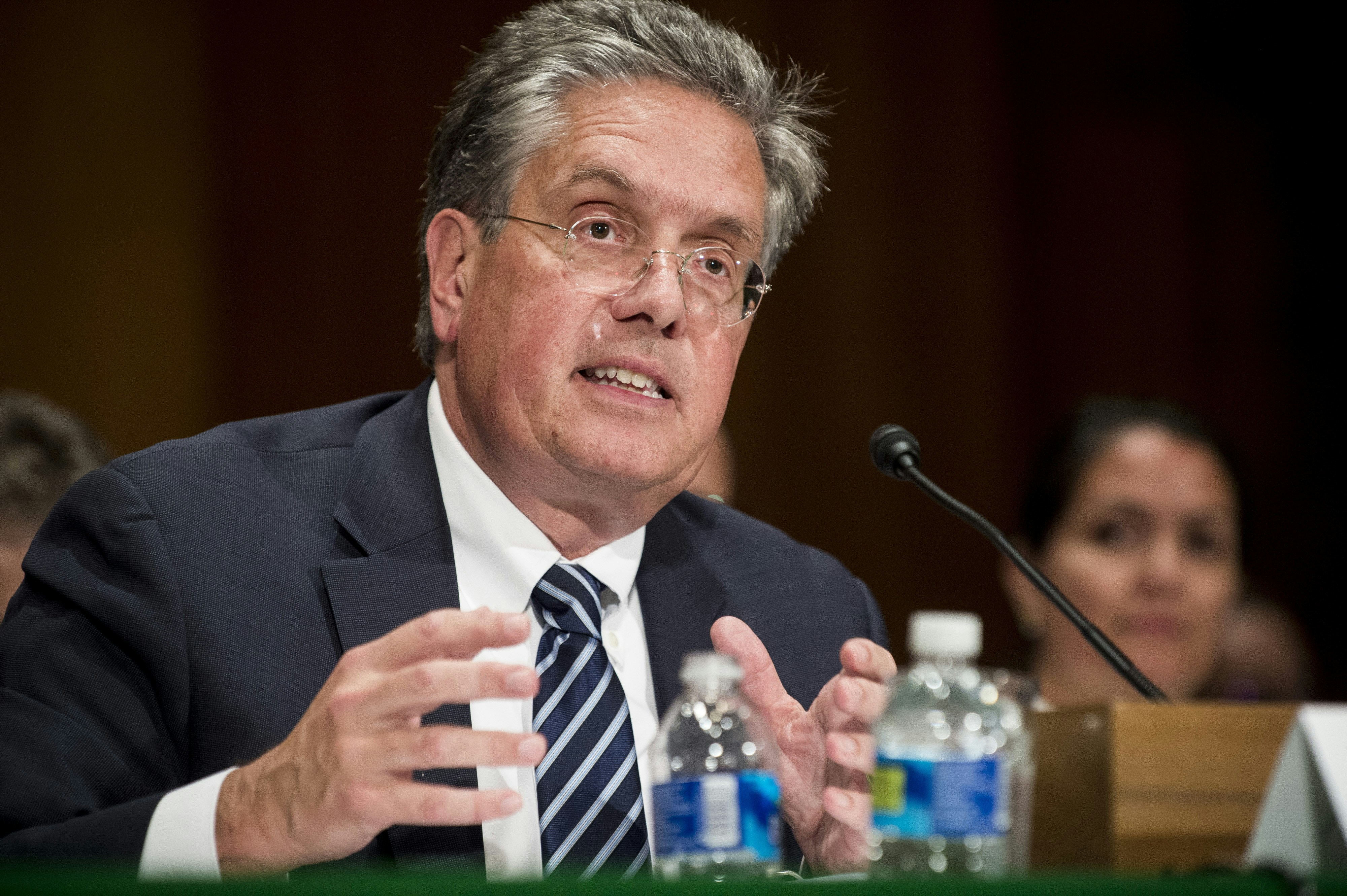 Thomas "Tom" Curry, comptroller of the U.S. currency, testifies before the Senate Committee on Banking, Housing, and Urban Affairs in Washington, D.C., on Sept. 20, 2016.