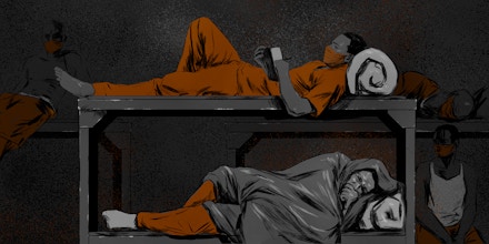 Illustration of prisoners in bunk bed.