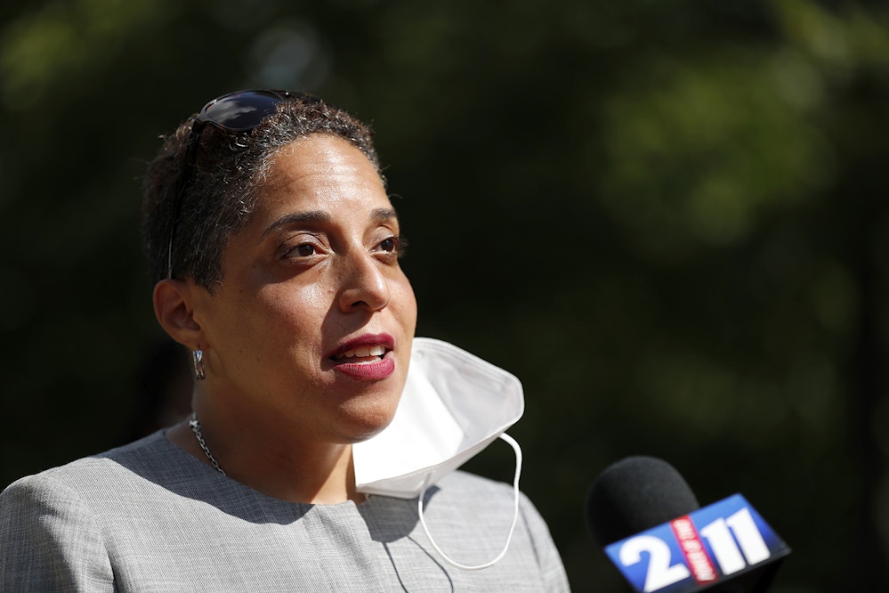 St. Louis Circuit Attorney Kim Gardner speaks during a news conference Wednesday, Aug. 5, 2020, in St. Louis. (AP Photo/Jeff Roberson)