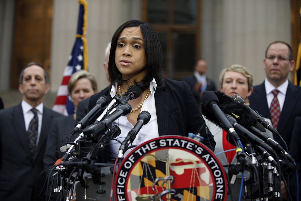 Marilyn Mosby, Baltimore state's attorney, pauses while speaking during a media availability, Friday, May 1, 2015 in Baltimore. Mosby announced criminal charges against all six officers suspended after Freddie Gray suffered a fatal spinal injury while in police custody. (AP Photo/Alex Brandon)
